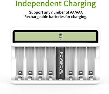 Зарядний пристрій Powerowl з LCD екраном для акумуляторів NI-MH NI-CD AA AAA (Micro-USB, незалежний слот), білий