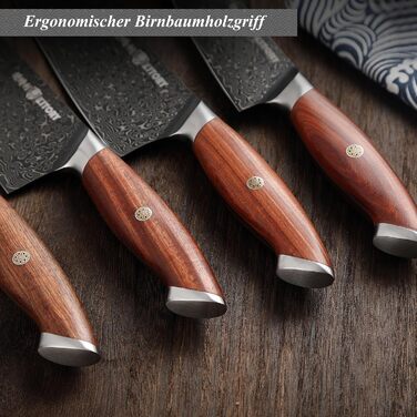 Японський ніж Кіріцуке Kitory Kochmesser з дамаської сталі (21 см) з ручкою з червоного сандалового дерева. Серія Pro Damast