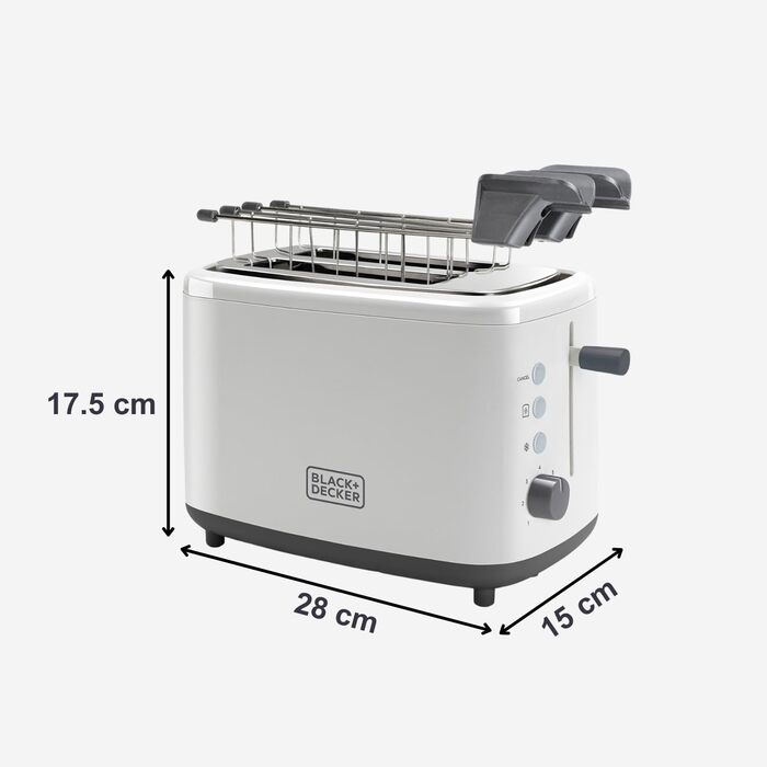 Тостер Black+Decker BXTO1001E, 1000 Вт, 2 слоти, 7 рівнів підсмажування, підйом тостів, білий