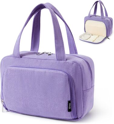 Косметичка велика для жінок Kalidi з багатьма відділеннями та відділенням для пензликів. Косметичний органайзер, сумочка для макіяжу, валізка, фіолетовий колір.