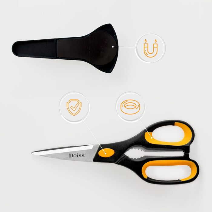Кухонні ножиці Deiss PRO Heavy Duty з нержавіючої сталі - універсальні, для птиці, риби, м'яса, салатів та зелені