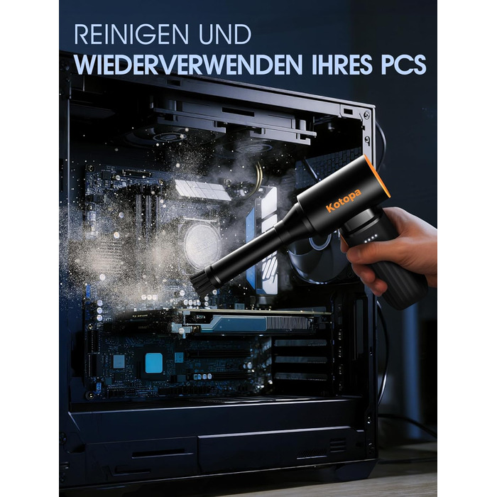 Електричний пилосос для повітря, 3 швидкості, 200000 обертів/хв, акумулятор 8000 mAh, тихий, для чищення ПК, клавіатур, авто та зовнішнього використання (чорний)