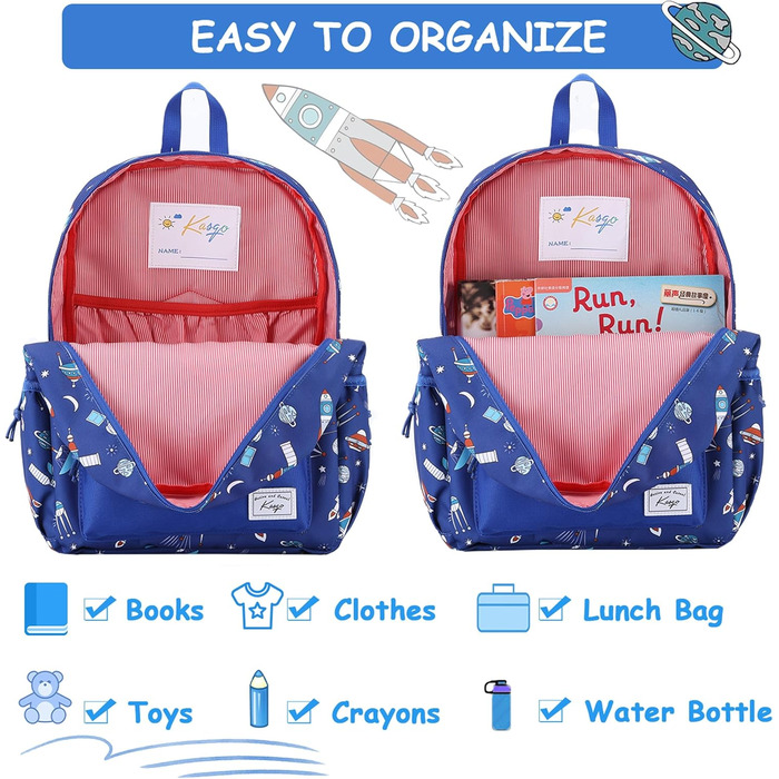 Дитячий рюкзак для школи Kinderrucksack для дівчаток та хлопчиків, 6-8 років, 1 клас, водонепроникний, 13 літрів, 29x12x38 см (Ракета)