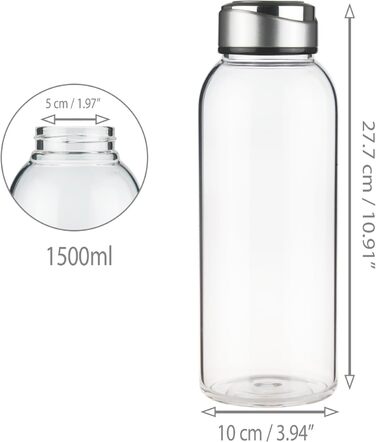 SHOW INGENUITY 1.5 Liter / 1.5L Glass Drinking Bottle with Neoprene Sleeve, 1500ml Borosilicate Glass Water Bottle with Stainless Steel Lid, BPA Free Glass Bottle