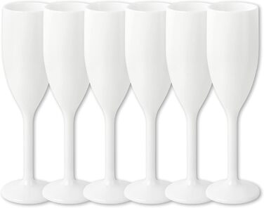Schramm® Reusable Champagne Flutes in white, available in sets of 6, 12, 24, or 48 pieces. 150 ml capacity. Champagne glasses, sparkling wine flutes, sparkling wine goblets, stemware. Champagne glasses, capacity: 6 pieces