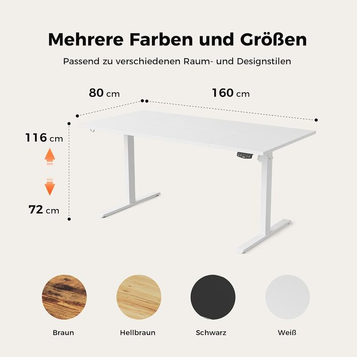 Електричний регульований стіл Agilestic 160x80 см з пам'яттю, для роботи та геймінгу, світло-коричневий/білий