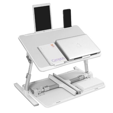 Зручний складаний столик для ноутбука в ліжко з підставкою для планшета, ящиком для зберігання та силіконовими підлокітниками – ідеально для роботи, письма, їжі та малювання