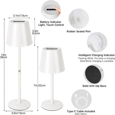 LED-лампа настільна бездротова OUTON (2 шт) з регулюванням яскравості, 3 режими кольору, USB-C зарядка, IP54 вологозахист, 30 годин роботи – для дому та на подарунок, чорний