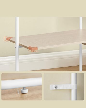 SONGMICS Стійка для одягу з відкритими полицями, 6 поличок, 2 перекладини, гачки, для спальні, приглушено-бежевий + матовий білий, RGR012K01