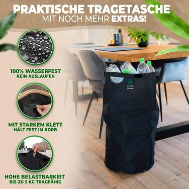 Deposit bottle collection container with lid and carrying bag | Deposit container with holes, rotatable | Ideal deposit bottle storage, empty container collection container, bottle collector (Black, without print)