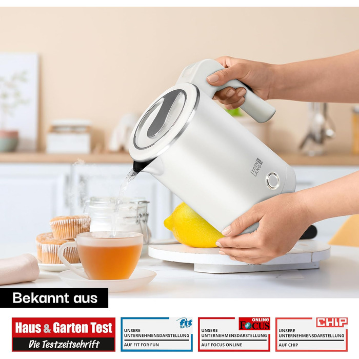 Електричний чайник для подорожей LEBENLANG з нержавіючої сталі, 500 мл, без BPA, 600W, білий, для кемпінгу та подорожей