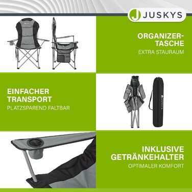 Крісло для кемпінгу Juskys Lido, складне, з підстаканником та бічною кишенею - зручне туристичне крісло з підлокітниками та спинкою, 4 кольори (сірий)