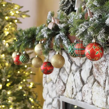 Набір прикрас на ялинку 30 шт, 60 мм, пластикові ялинкові кулі з гачками, для ялинки, вечірки, святкування (червоний, зелений)