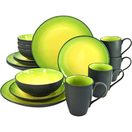 CreaTable Geschirrset HOT GREEN, 16-teilний комбінований сервіз з кераміки, для дому та ресторану