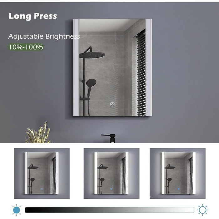 Дзеркало для ванної кімнати CLIPOP з підсвічуванням LED, сенсорне управління, IP44, 40x50 см