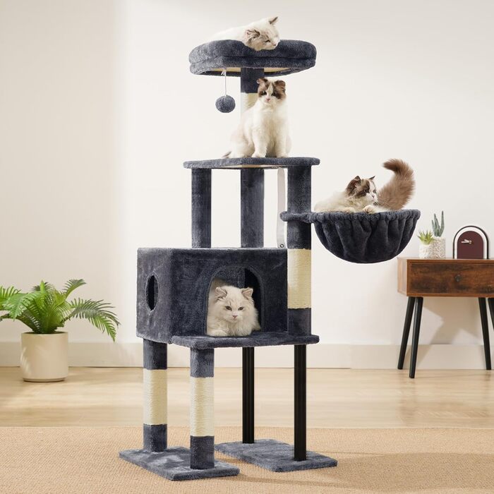Котячий будиночок Heybly Kratzbaum HCT200SW (Сірий) - 125 см, з печерою, стійка, платформа, кошик