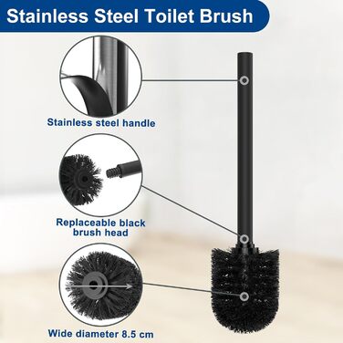 Stainless Steel Toilet Paper Holder with Brush - Standing Toilet Paper Roll Holder with Tray and Glass Shelf (Matte Black)