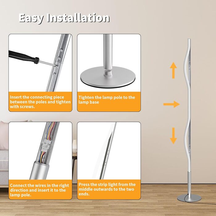 LED торшер Fortand з димуванням, пульт, 147 см. Сучасний торшер для вітальні та спальні. Регулювання кольору та яскравості 2700K-6500K