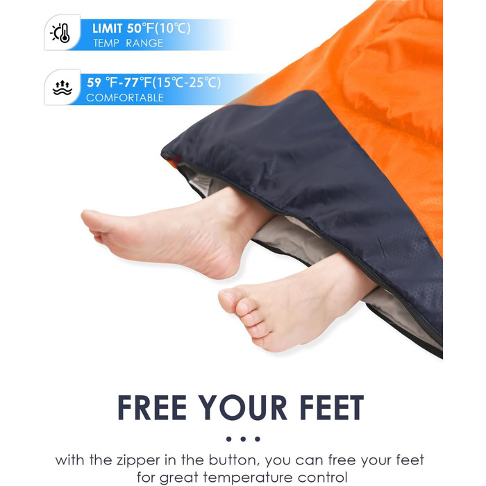 Lightweight Waterproof Sleeping Bag for Adults - Cold Weather Camping & Hiking - Orange