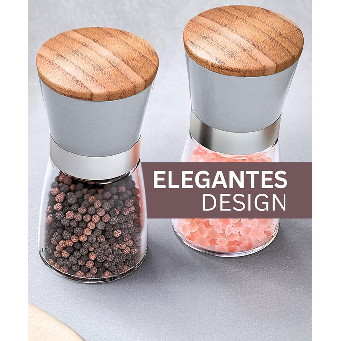 Мельниці для солі та перцю Hannah's Homebrand з керамічним механізмом - міцні для великої солі (2 шт.) Бетонний сірий