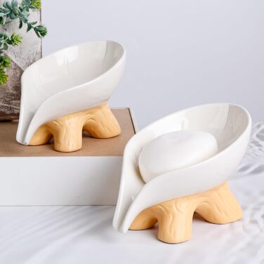 Підставка для мила самостійно спорожняється, форма листка, кераміка, мармур, порцеляна, декоративна, без присосок, ANTIS'S HOME, 1 шт. - Мармур (1 шт., Коричневий)