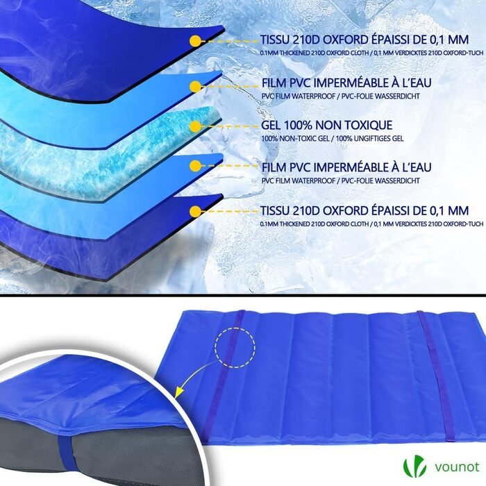 Ортопедичне ліжко для собак Vounot з знімною охолоджувальною підстилкою, 2 в 1, для маленьких собак, миється, 76x51x9 см (Сірий)
