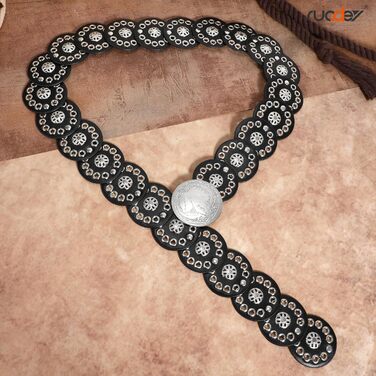 Жіночий шкіряний пояс-корсет у стилі вестерн SUOSDEY, широкий, бохо, для сукні (чорно-срібний, до 95 см)