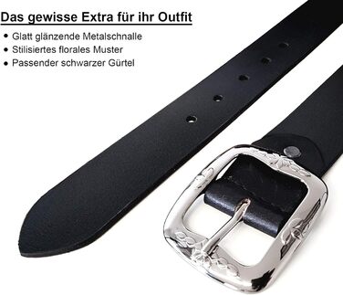 Жіночий шкіряний ремінь ROYALZ Vintage з буйволової шкіри 38 мм, чорний з квітковою пряжкою, регульований (115 см)