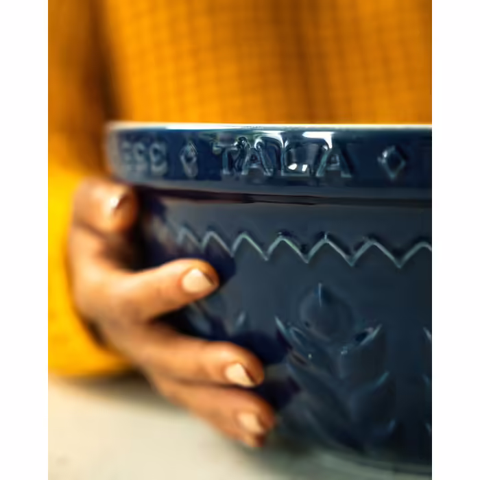 Traditional Mixing Bowl from Original Stoneware, Indigo and Ivory Design, 5.5 Liter Capacity, Perfect for Preparing Bread and Cakes, Dishwasher Safe