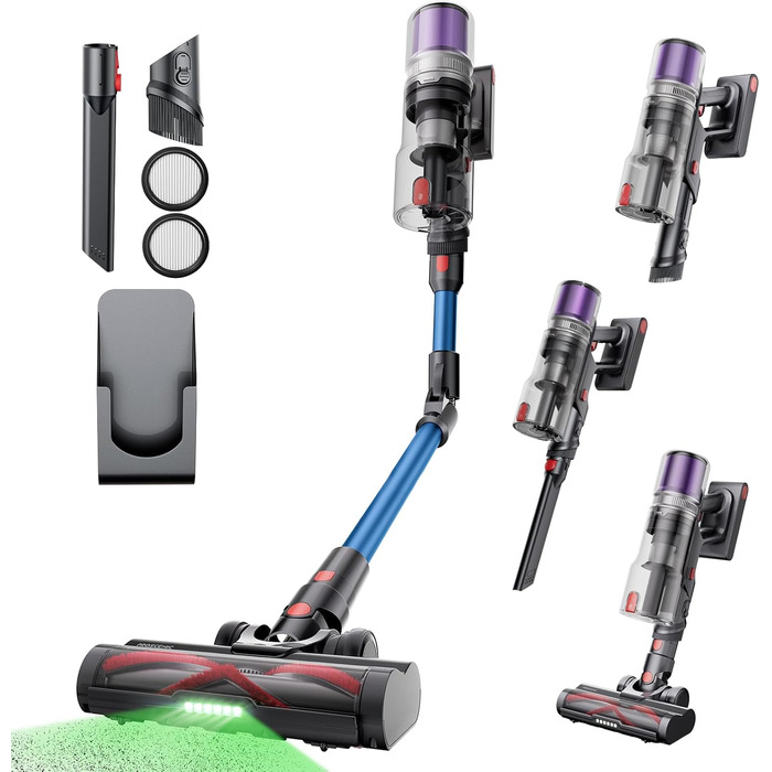 Бездротовий пилосос Proscenic P16 з акумулятором, 55 кПа, 550 Вт, 65 хв, гнучкий гофрований з'єднувач, GreenEye, щітка Anti-Tangle, для килимів, твердих поверхонь, шерсті домашніх тварин, автосалонів, блакитний