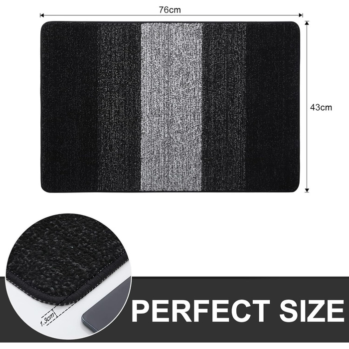 Килимок для дому Homaxy, чорний, 43x76 см, антиковзаюча, для собак, вхідні двері, машинне прання