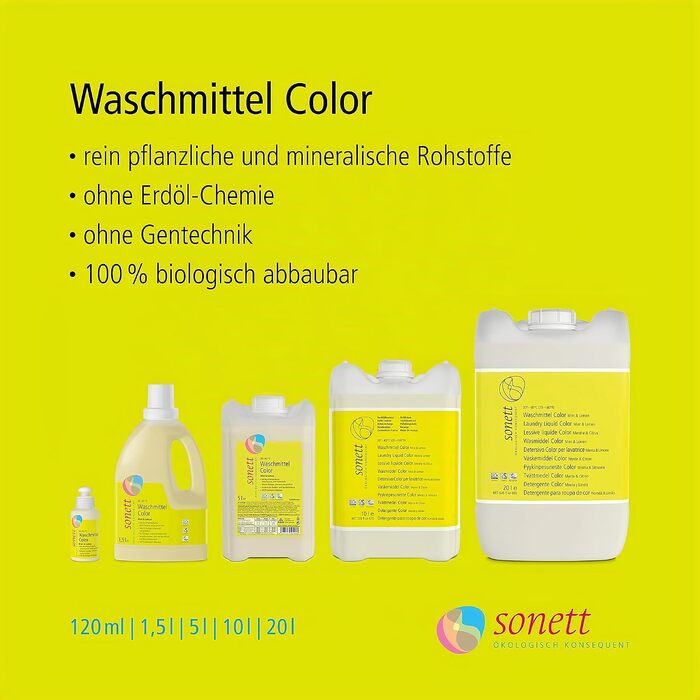 Екологічний пральний засіб для кольорових речей Sonett Color Mint & Lemon, 10 л (набір 2х5 л)