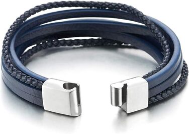 Чоловічий/Жіночий плетений браслет COOLSTEELANDBEYOND з натуральної шкіри Navy Blue, з нержавіючої сталі та магнітною застібкою