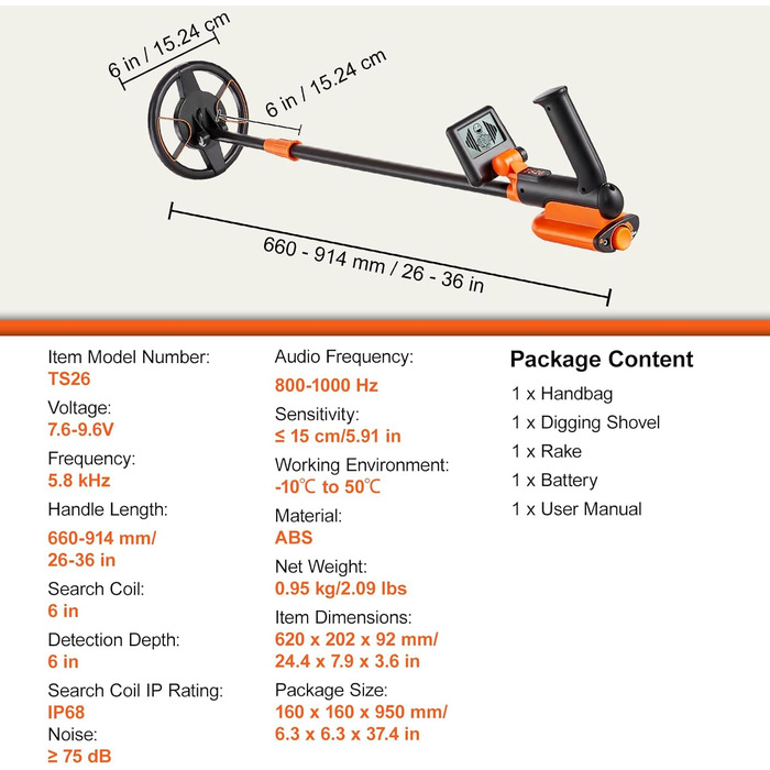 Металдетектор VEVOR Profi: професійний прилад для пошуку металу з котушкою 30 см, 7 режимів, водонепроникність IP68 (до 3 м), пошук золота, регульована ручка, Bluetooth-гарнітура, точне визначення місця розташування (15,2 см)