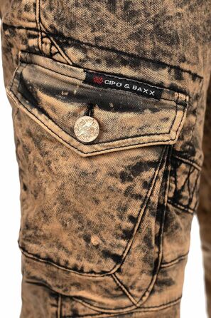 Чоловічі джинси Cipo & Baxx Slim-Fit, Regular-Fit, Biker - коричневі (36W/34L, 39) з ефектом Destroyed та стразами