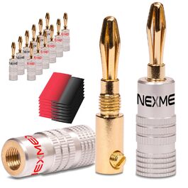 NEXMEX Бананові роз'єми з термозбіжною трубкою, 24K позолочені - набір 14 шт. для Hi-Fi аудіо, підсилювачів та ресиверів