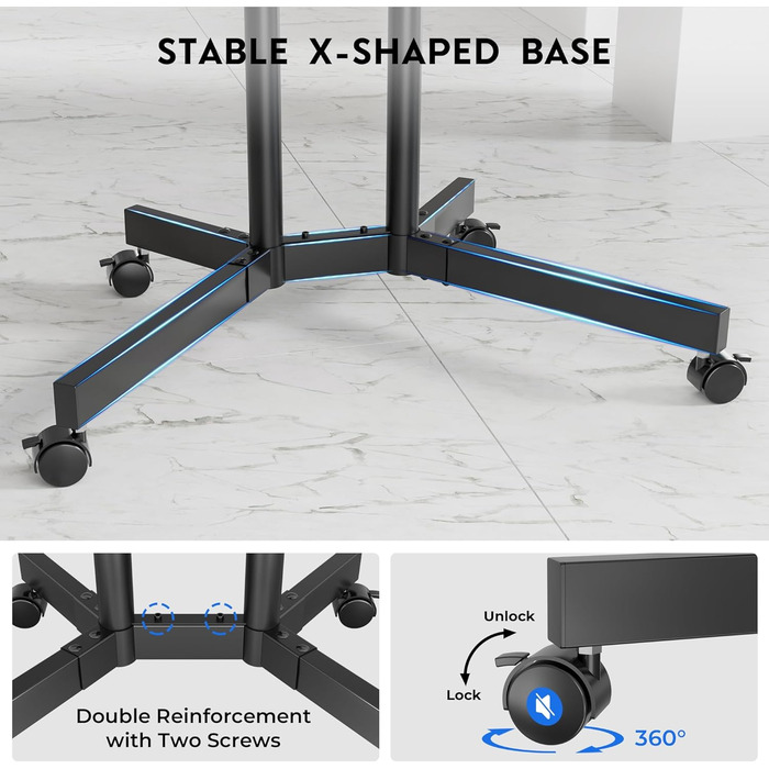 Підставка для телевізора BONTEC Mobiler TV-Wagen: регульована висота, VESA 600x400, до 55 кг, з полицею для ноутбука та кабельною організацією