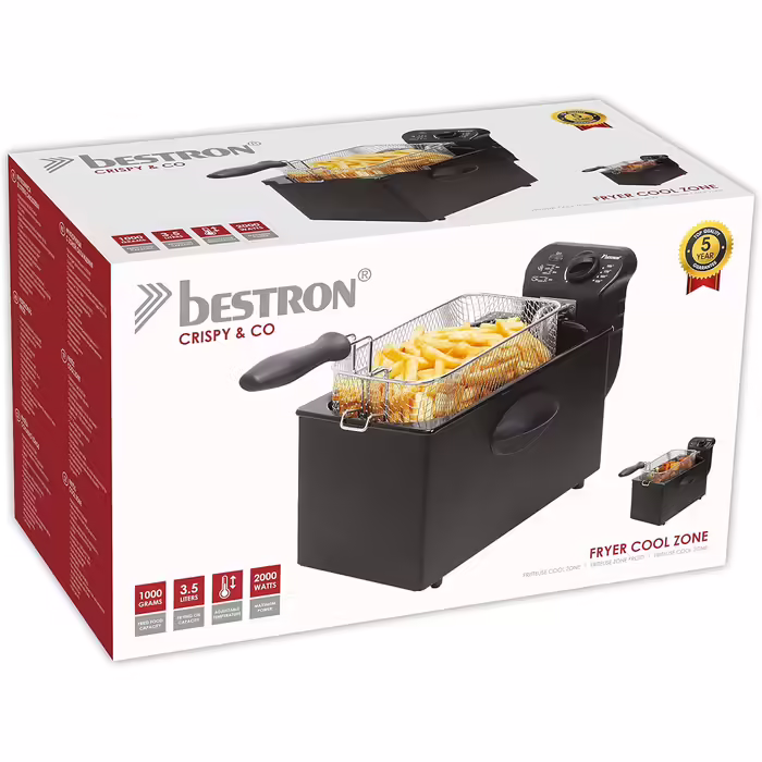 Фритюрниця Bestron з холодною зоною, 3.5 л, регулювання температури до 190°C, 2000 Вт, чорна