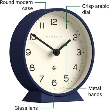 NEWGATE® M Silent Mantel Clock - 'No Tick' - A Modern Mantel Clock - Small Clock - Mantel Clocks - Minimalist Dial - (Midnight Blue)
