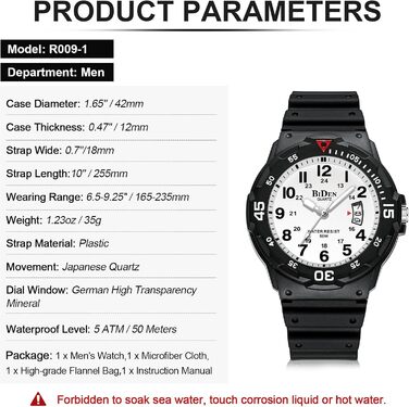 HANPOSH Чоловічий годинник: аналоговий кварцовий годинник з датою, водостійкий 50M, стильний дизайн для чоловіків, силіконовий ремінець (08- Чорний/Білий 2)