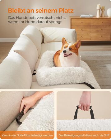 Feandrea FluffyHug Dog Bed, Plush, Dog Blanket Sofa, Sofa Protector Dog, Dog Cushion, Size M, for small and medium-sized dogs, 80 x 75 x 16 cm, PGW221G02 (L 95 x W 85 x H 16 cm, Cloud White)