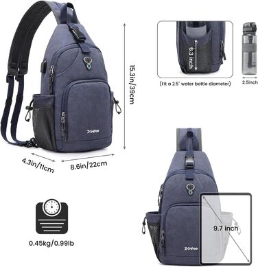 Сумка на плечі G4Free з канвасу - чоловіча/жіноча, для подорожей, хайкінгу, бігу, альпінізму (Navy Blue)