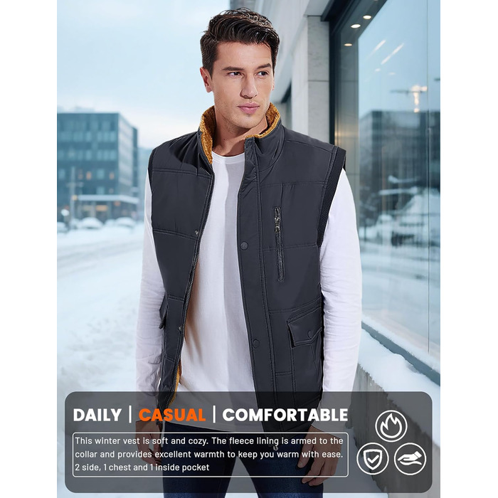 Чоловіча жилетка MAGCOMSEN з підкладкою, зимова, без рукавів, тепла флісова жилетка, для відпочинку, термо, перехідна жилетка з багатою кишенями, 3XL, темно-сіра