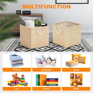 RIWNNI Storage Box Fabric 30x30 [4-Pack], Foldable Storage Box for Fabric, Ideal for Kallax Shelves, Bedroom, Kids' Room - (Beige)