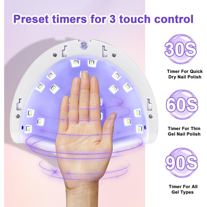 JODSONE 320W UV LED лампа для нігтів з автосенсором, 72 світлодіодів, 4 таймери (10/30/60/99s) – професійний нагрівач для гель-лаку, гелевих та акрилових нігтів, підходить для пальців та ніг
