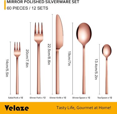 Ніжний набір столових приладів Velaze 24 шт. з нержавіючої сталі 18/10 для 6 осіб (ніж, виделка, ложка, чайна ложка) з подарунковою коробкою, придатний для миття в посудомийній машині