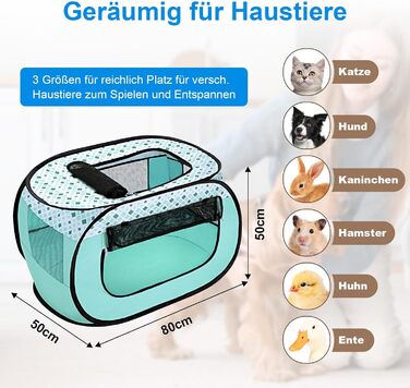 Вольвайз Вопенауфста: Переносний вольєр для тварин 90x60x60 см, для собак, котів, кроликів, для дому та вулиці, зелений