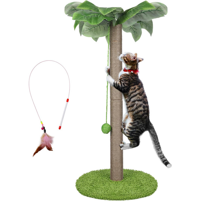 Zvonema Kratzbaum-Kratzstamm with 80 cm Scratching Post for Small and Large Cats, Sisal Rope Cat Scratching Tree with 1 Interactive Ball, Scratching Post Cat Furniture, for Indoor Activity, Play (Scratching Post with 85 cm, Green)