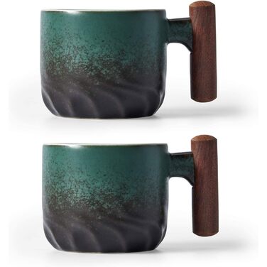 Набір з 4 еспресо-чашок ERBO 70 мл, керамічні, з ручкою, чорні. Набір 2 шт. (зелений)