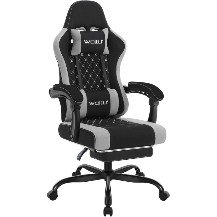 WOLTU Gaming Chair with Massage Function, Computer Chair with Pocket Spring Cushion, Ergonomic Gamer Recliner, Swivel Chair with Headrest, Lumbar Pillow, Footrest, Mesh Fabric, Black+Grey, GS15szg Black+grey Mesh Fabric